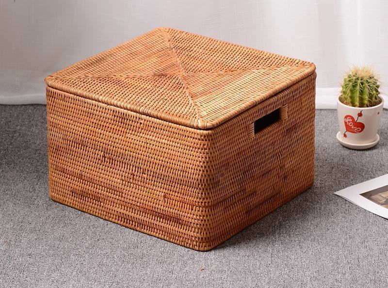 Large Rectangular Storage Basket with Lid, Rattan Storage Case, Storag –  Art Painting Canvas