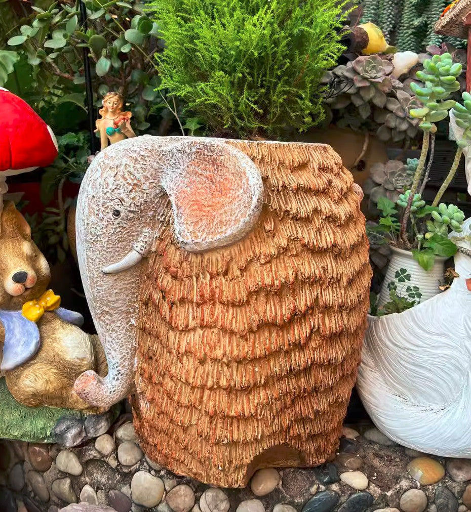 Large Elephant Flowerpot, Modern Animal Statue for Garden Ornaments, A