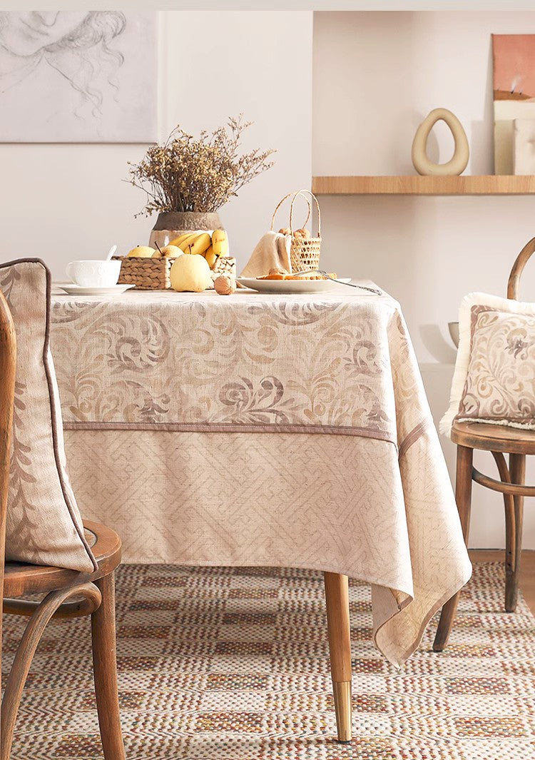 Premium Photo  Stylish composition of outdoor kitchen space with wooden  table, food, drinks, kitchen accessories, beige tablecloth and summer  shadows. country side mood.