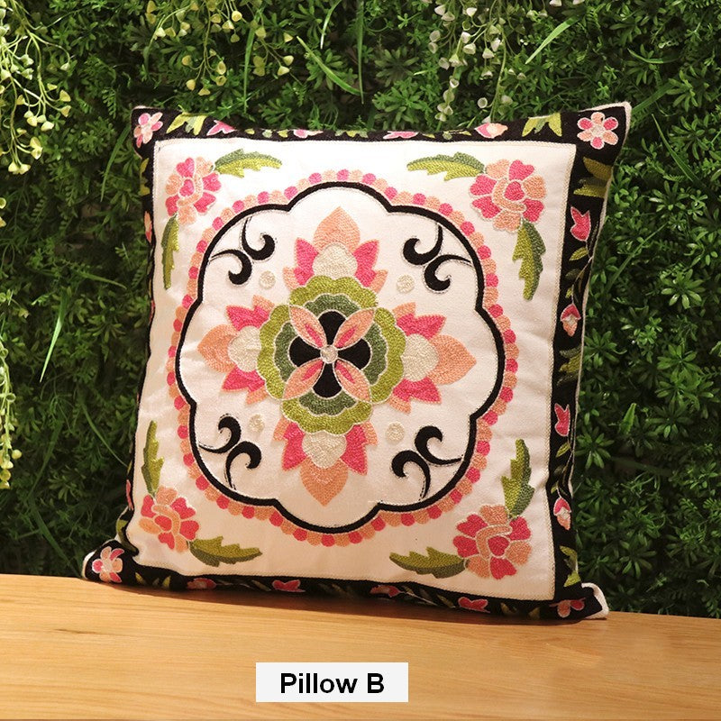 Cotton Canvas Floral Embroiderey Cushion Cover 45x45 Pillow Cover