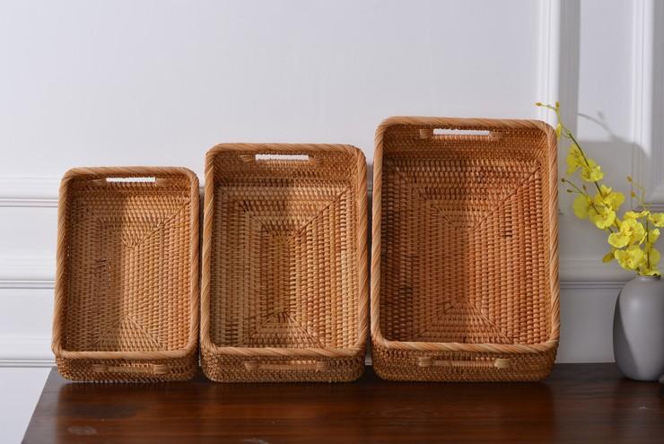 Rectangular Storage Baskets for Shelves With Solid Wooden Bases