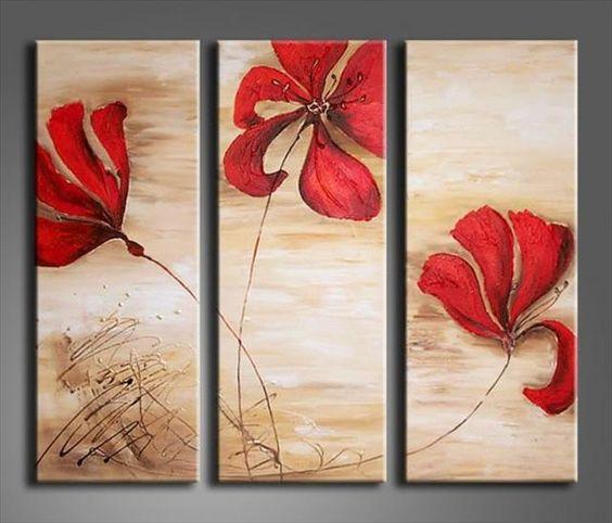 Acrylic Flower Paintings, Acrylic Wall Art Painting, Red Flower Painti 