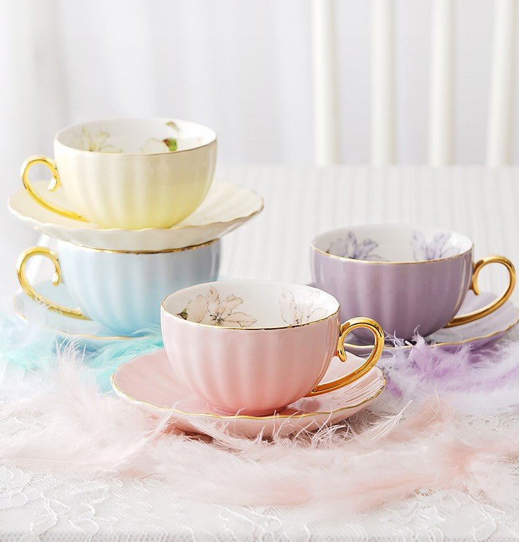 Silver Bone China Porcelain Tea Cup Set, Elegant Ceramic Coffee Cups, –  Paintingforhome