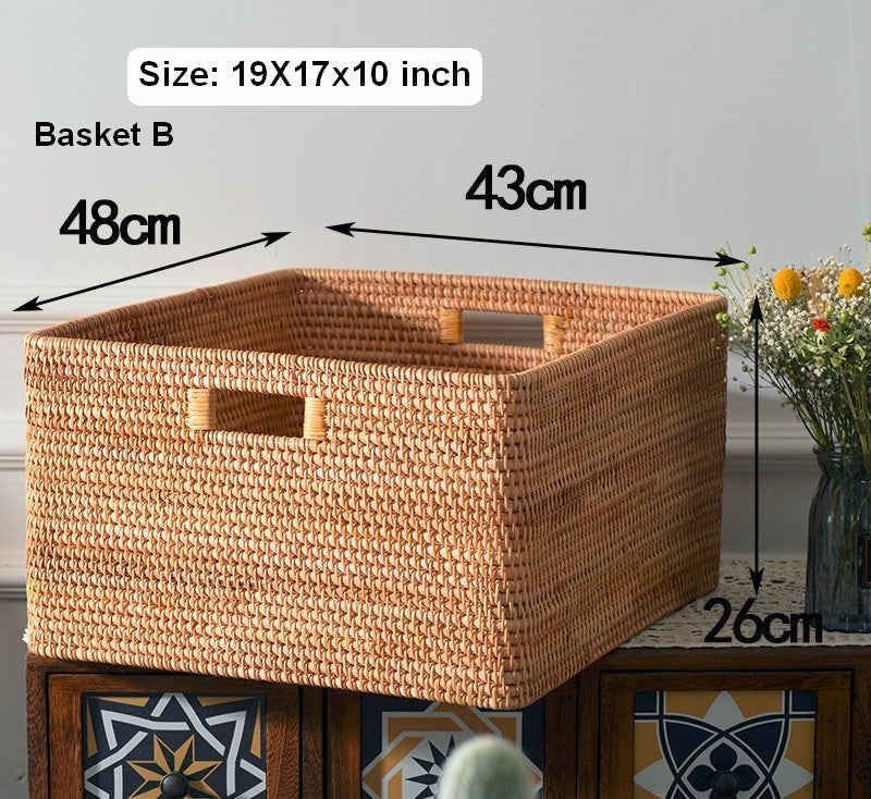 Large Rectangular Storage Basket with Lid, Rattan Storage Case, Storag –  Paintingforhome