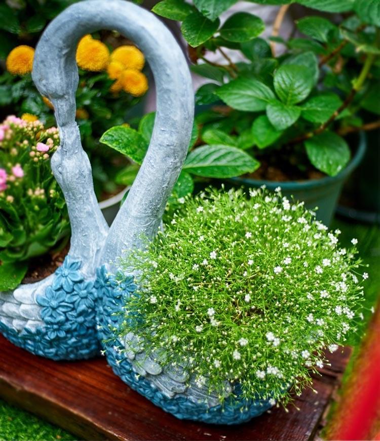 Large Mother and Baby Swans for Garden, Swan Flowerpot, Animal