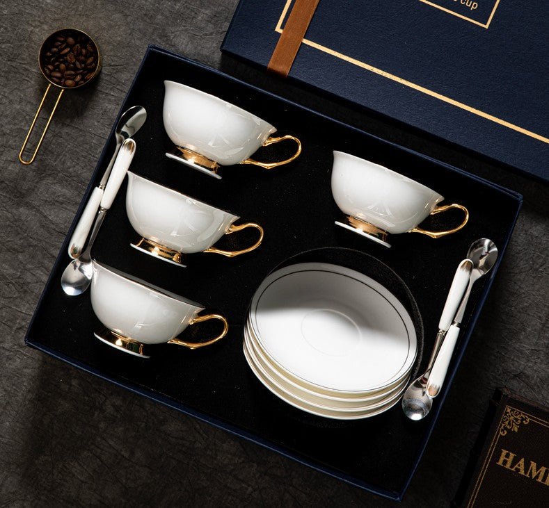 Silver Bone China Porcelain Tea Cup Set, Elegant Ceramic Coffee