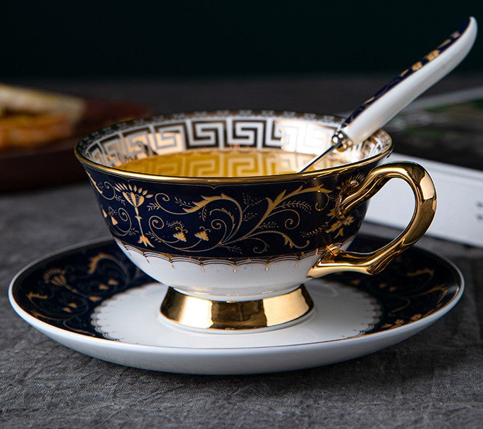 Bone China Porcelain Tea Cup Set, Unique Blue Tea Cup and Saucer in Gi