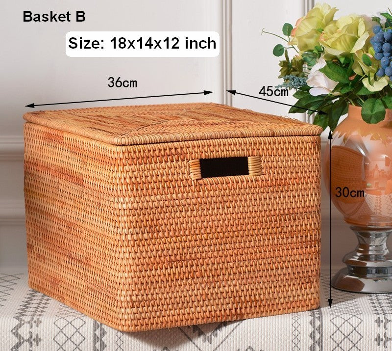 Oversized Storage Baskets for Bedroom, Rectangular Woven Storage