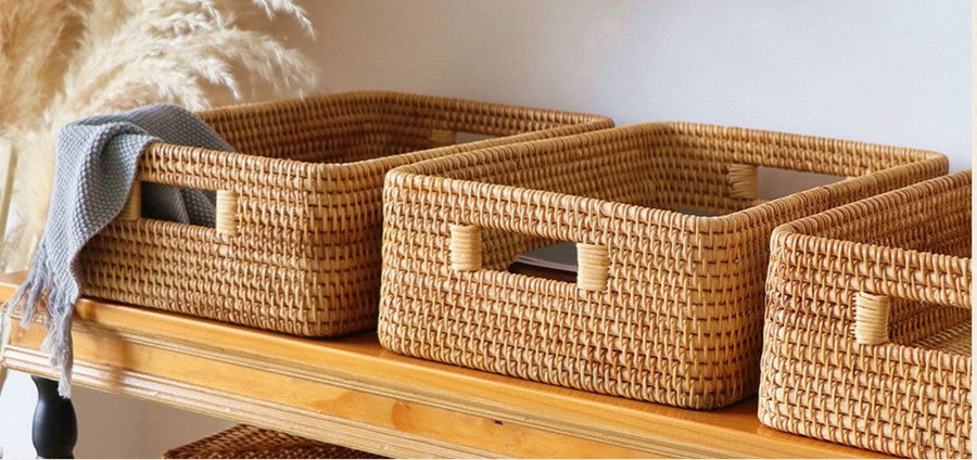 Rattan Storage Baskets for Kitchen, Rectangular Storage Baskets