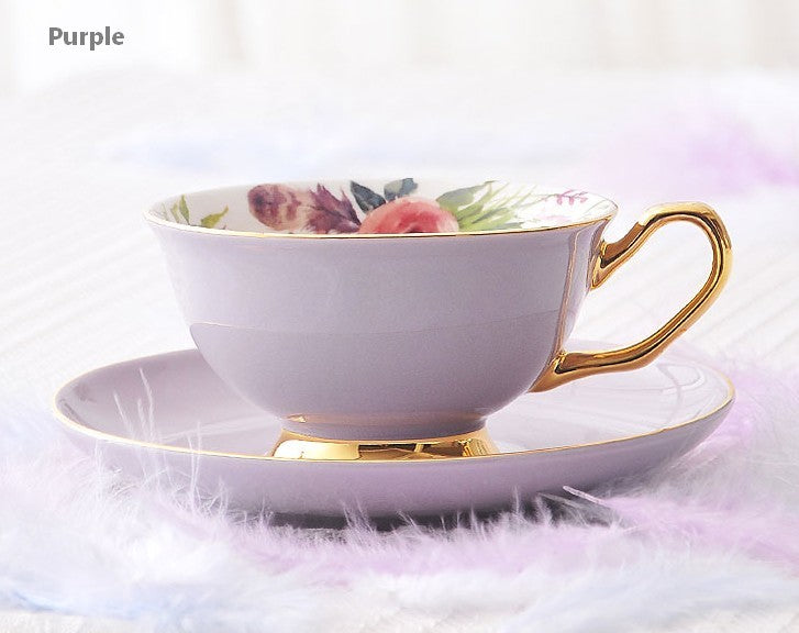 Elegant Purple Ceramic Cups, Unique Coffee Cup and Saucer in Gift Box –  Paintingforhome