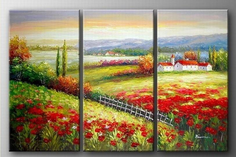 Italian Hand Painted 2024 Tuscany Red Poppy Field Oil on Canvas