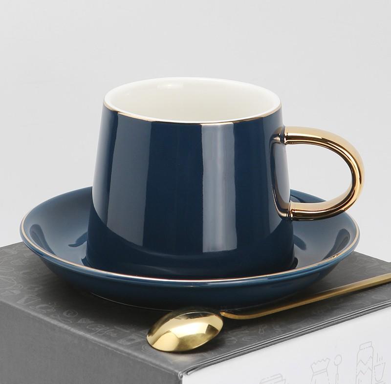 Pottery Cappuccino Cup and Saucer, Blue and White 