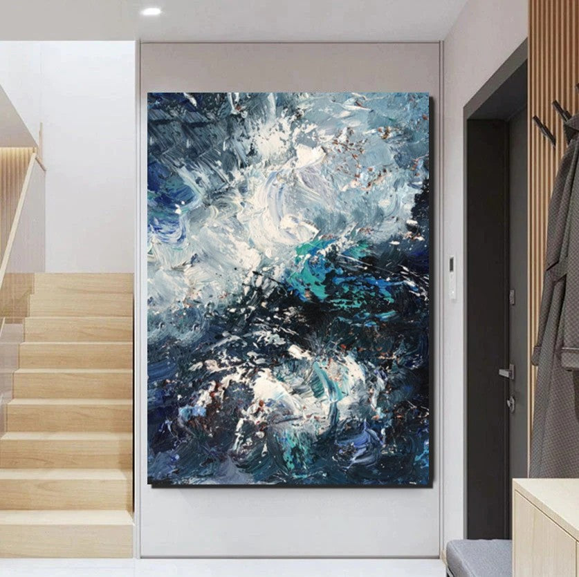 Simple Wall Art Ideas, Heavy Texture Painting, Blue Modern