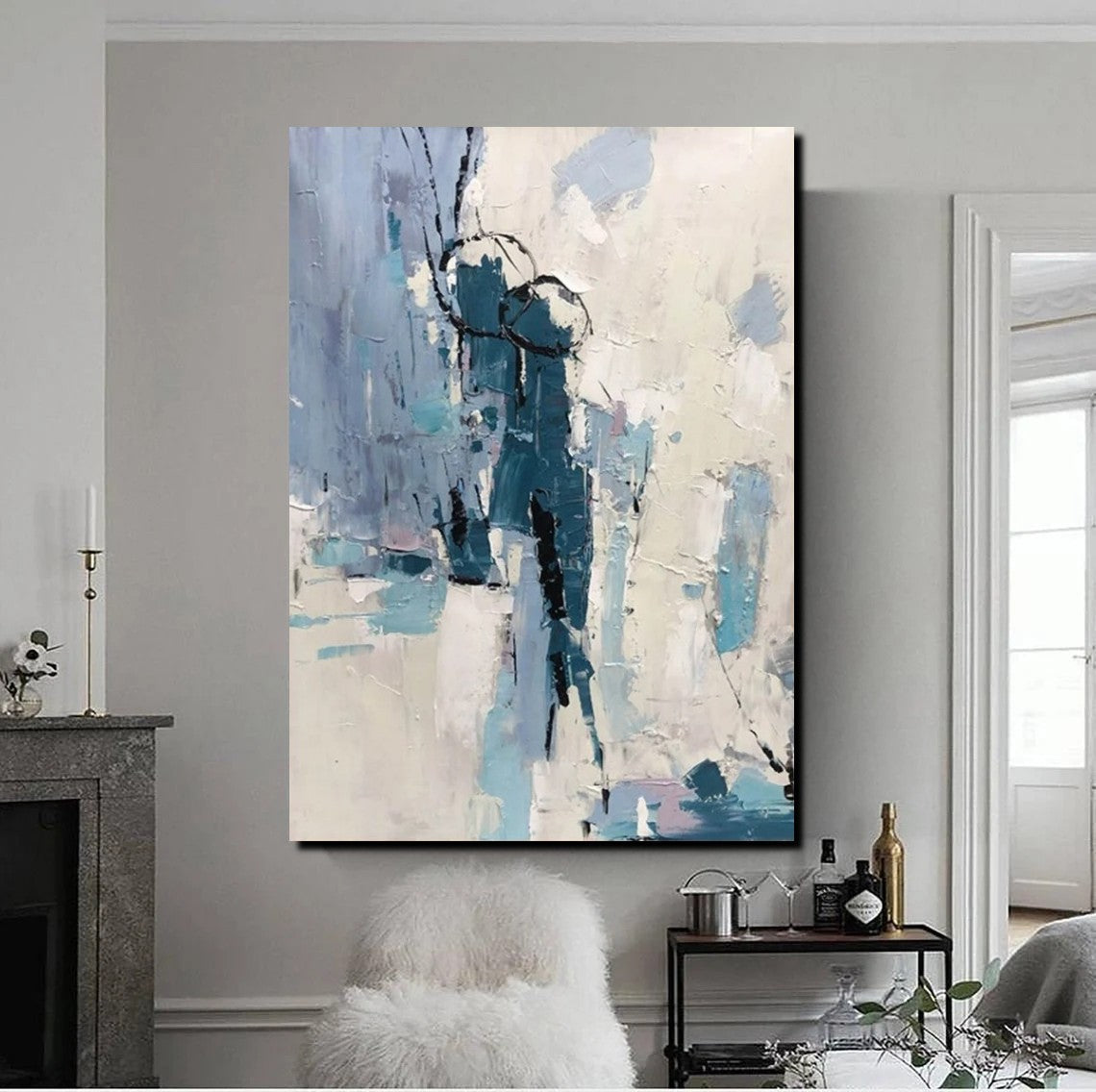 blue white abstract painting