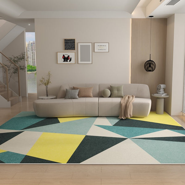 Geometric Carpets for Living Room, Contemporary Modern Rugs Next to Bed, Blue Modern Rugs under Dining Room Table-Paintingforhome