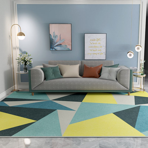 Geometric Carpets for Living Room, Contemporary Modern Rugs Next to Bed, Blue Modern Rugs under Dining Room Table-Paintingforhome