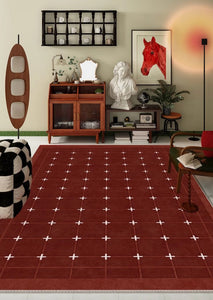 Abstract Area Rugs for Living Room, Geometric Contemporary Modern Carpets Next to Bed, Mid Century Red Rugs under Dining Room Table-Paintingforhome