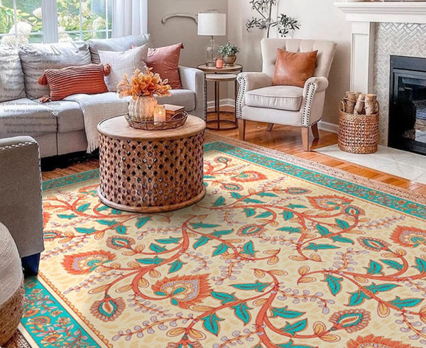 Abstract Contemporary Rugs Next to Bed, Modern Rugs for Living Room, Flower Pattern Contemporary Modern Rugs-Paintingforhome