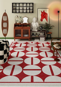 Modern Rug Placement Ideas for Bedroom, Contemporary Modern Rugs for Dining Room, Red Mid Century Geometric Rugs for Living Room-Paintingforhome