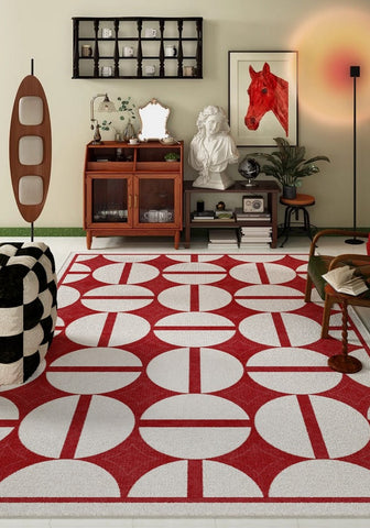 Modern Rug Placement Ideas for Bedroom, Contemporary Modern Rugs for Dining Room, Red Mid Century Geometric Rugs for Living Room-Paintingforhome