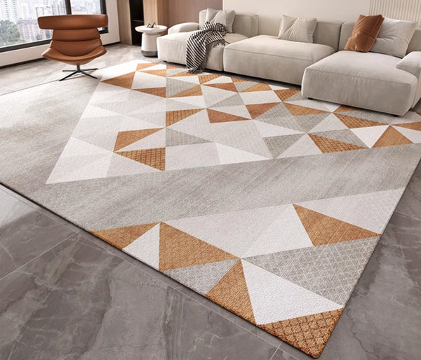 Modern Gray Rugs under Dining Room Table, Modern Carpets for Kitchen, Geometric Contemporary Modern Rugs Next to Bed, Abstract Area Rugs for Living Room-Paintingforhome