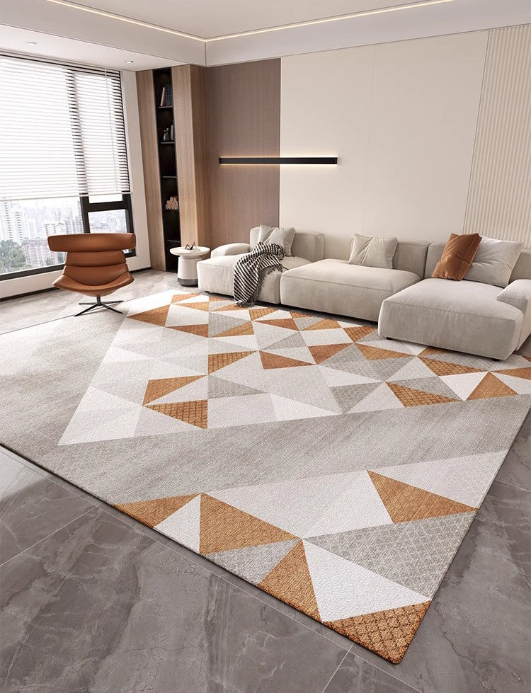 Modern Gray Rugs under Dining Room Table, Modern Carpets for Kitchen, Geometric Contemporary Modern Rugs Next to Bed, Abstract Area Rugs for Living Room-Paintingforhome