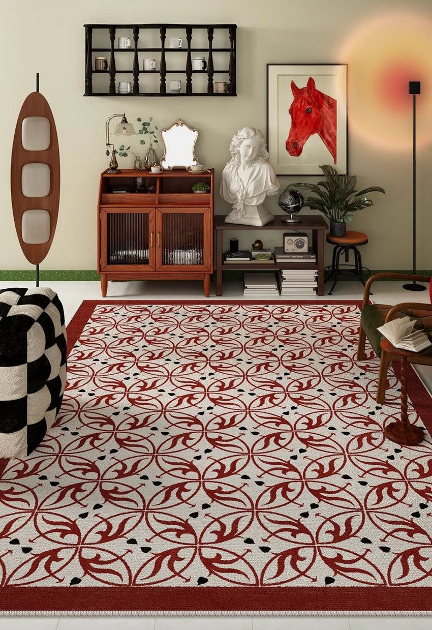 Dining Room Abstract Floor Rugs, Contemporary Area Rugs Next to Bed, Mid Century Flower Pattern Modern Rugs under Coffee Table-Paintingforhome