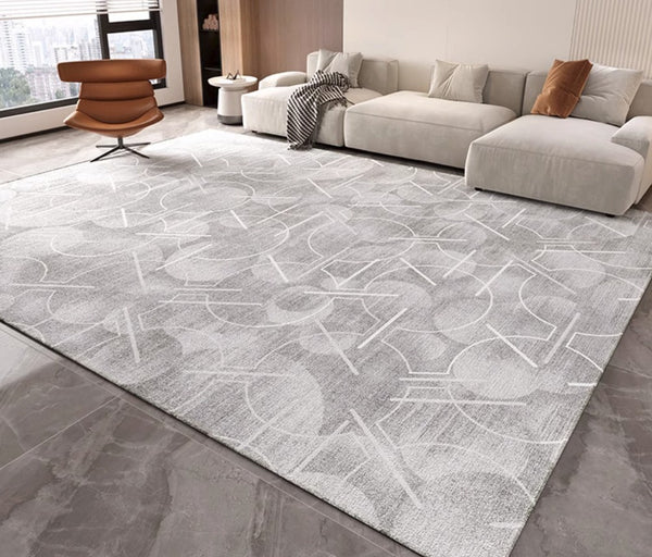 Abstract Gray Contemporary Modern Rugs for Living Room, Extra Large Modern Rugs for Bedroom, Geometric Modern Rug Placement Ideas for Dining Room-Paintingforhome