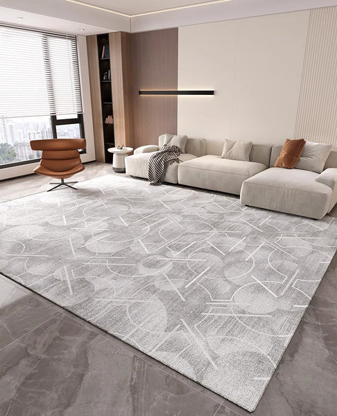 Abstract Gray Contemporary Modern Rugs for Living Room, Extra Large Modern Rugs for Bedroom, Geometric Modern Rug Placement Ideas for Dining Room-Paintingforhome