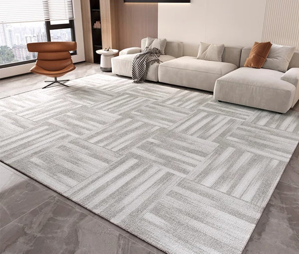 Extra Large Modern Rugs for Bedroom, Geometric Modern Rug Placement Ideas for Dining Room, Abstract Gray Contemporary Modern Rugs for Living Room-Paintingforhome