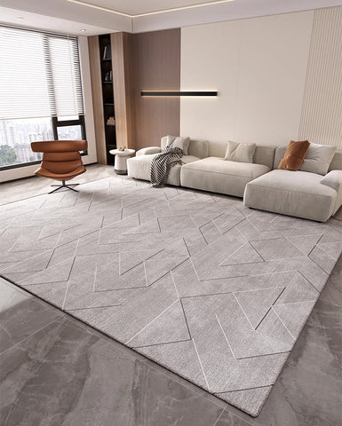 Large Modern Rugs for Bedroom, Abstract Gray Contemporary Modern Rugs for Living Room, Geometric Modern Rug Placement Ideas for Dining Room-Paintingforhome