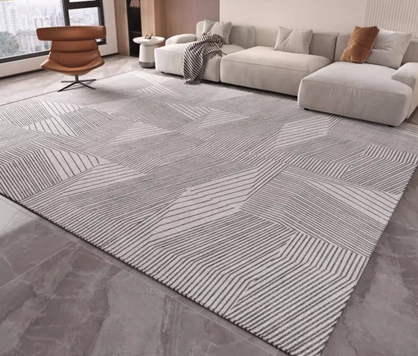 Living Room Abstract Gray Contemporary Modern Rugs, Large Modern Rugs for Bedroom, Geometric Modern Rug Placement Ideas for Dining Room-Paintingforhome