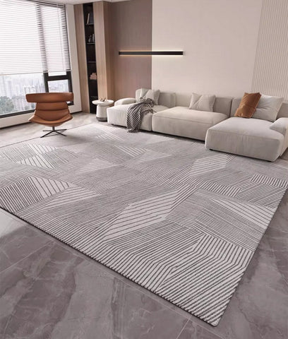 Living Room Abstract Gray Contemporary Modern Rugs, Large Modern Rugs for Bedroom, Geometric Modern Rug Placement Ideas for Dining Room-Paintingforhome