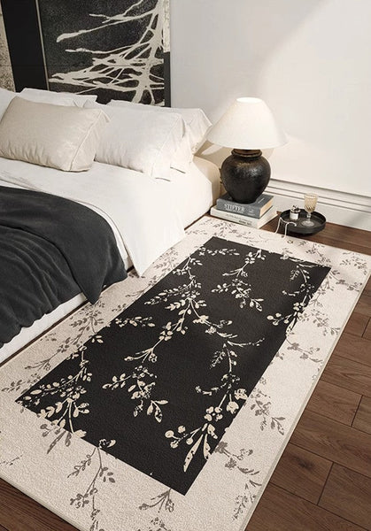 Contemporary Floor Carpets for Living Room, Large Modern Rugs for Sale, Dining Room Modern Rugs, Black Flower Pattern Geometric Modern Rugs in Bedroom-Paintingforhome