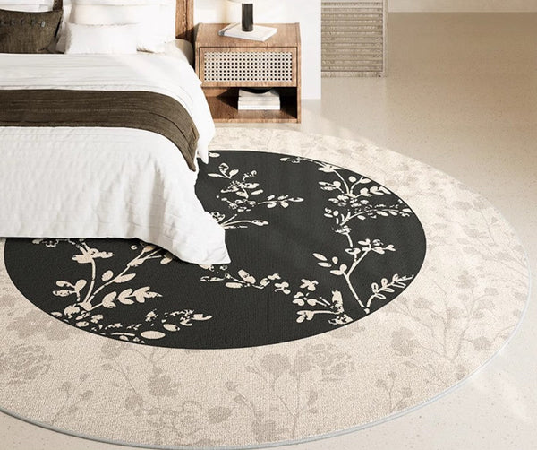 Contemporary Round Rugs for Dining Room, Flower Pattern Round Carpets under Coffee Table, Circular Modern Rugs for Living Room, Modern Area Rugs for Bedroom-Paintingforhome