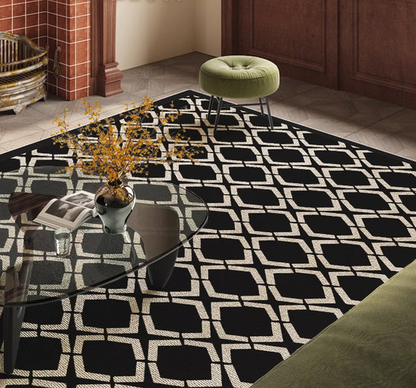 Modern Area Rugs under Sofa, Modern Black Rugs for Living Room, Abstract Contemporary Rugs for Bedroom, Dining Room Floor Rugs, Modern Carpets for Office-Paintingforhome