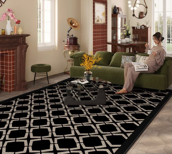 Modern Area Rugs under Sofa, Modern Black Rugs for Living Room, Abstract Contemporary Rugs for Bedroom, Dining Room Floor Rugs, Modern Carpets for Office-Paintingforhome