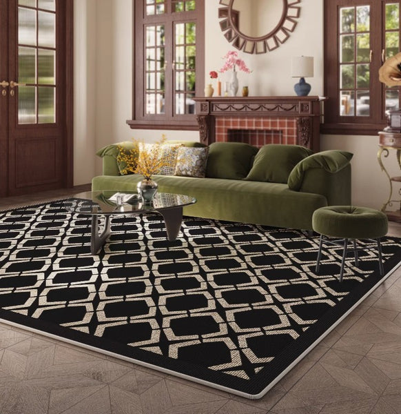 Modern Area Rugs under Sofa, Modern Black Rugs for Living Room, Abstract Contemporary Rugs for Bedroom, Dining Room Floor Rugs, Modern Carpets for Office-Paintingforhome