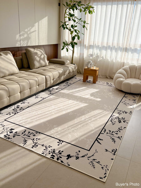 Large Modern Rugs for Sale, Dining Room Modern Rugs, Contemporary Floor Carpets for Living Room, Flower Pattern Geometric Modern Rugs in Bedroom-Paintingforhome