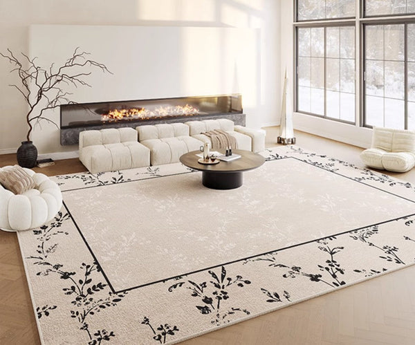 Large Modern Rugs for Sale, Dining Room Modern Rugs, Contemporary Floor Carpets for Living Room, Flower Pattern Geometric Modern Rugs in Bedroom-Paintingforhome