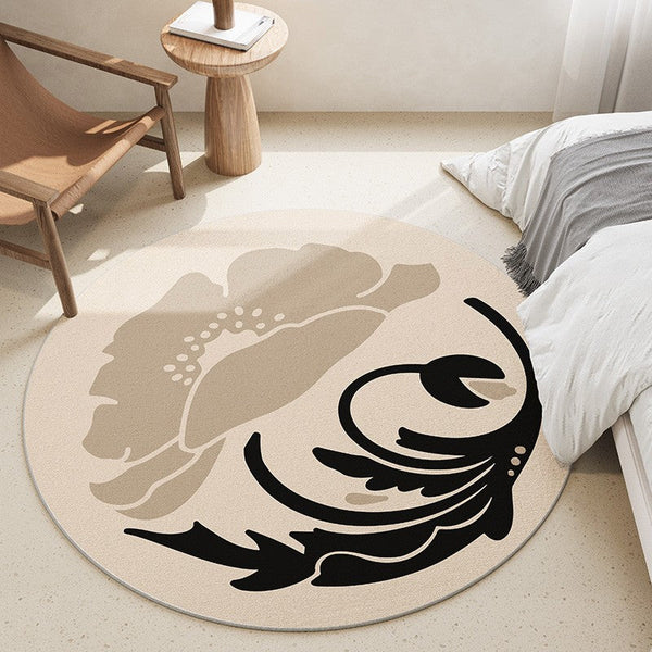 Dining Room Round Rugs, Modern Area Rugs under Coffee Table, Round Modern Rugs, Flower Pattern Abstract Contemporary Area Rugs, Modern Rugs in Bedroom-Paintingforhome