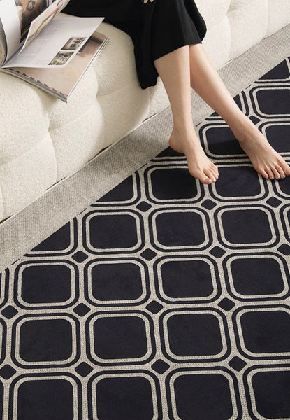 Elegant Modern Area Rugs under Sofa, Dining Room Floor Rugs, Mid Century Black Rugs for Living Room, Abstract Contemporary Rugs for Bedroom, Modern Carpets for Office-Paintingforhome