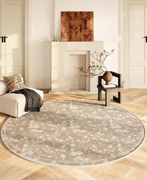 Uniqe Modern Area Rugs for Bedroom, Circular Modern Rugs for Living Room, Flower Pattern Round Carpets under Coffee Table, Contemporary Round Rugs for Dining Room-Paintingforhome