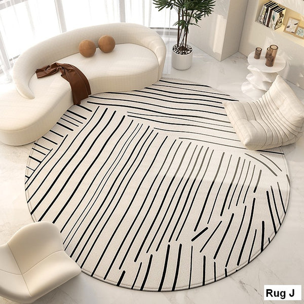 Bedroom Modern Round Rugs, Circular Modern Rugs under Chairs, Dining Room Contemporary Round Rugs, Geometric Modern Rug Ideas for Living Room-Paintingforhome