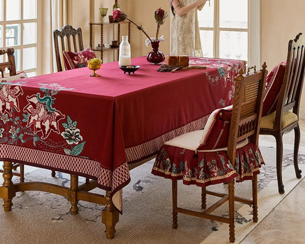 Farmhouse Table Cloth, Dining Room Flower Table Cloths, Extra Large Rectangular Table Covers for Kitchen, Wedding Tablecloth, Red Square Tablecloth for Round Table-Paintingforhome