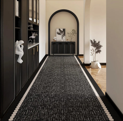 Modern Entryway Runner Rug Ideas, Geometric Black Contepmorary Runner Rugs, Easy Care Long Hallway Runners, Extra Long Narrow Runner Rugs-Paintingforhome