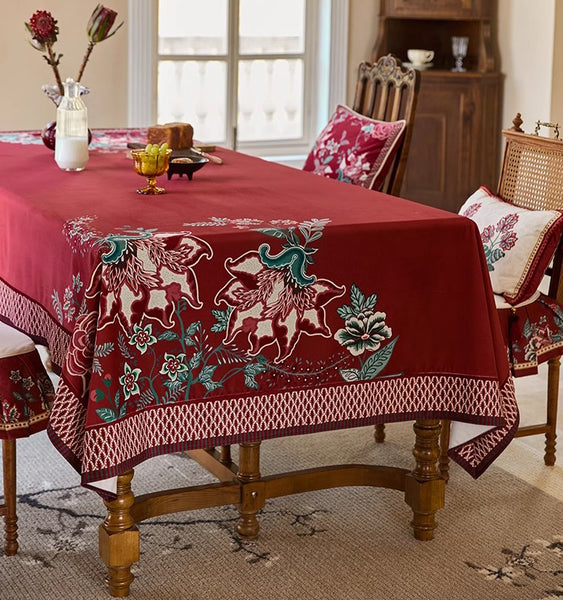 Farmhouse Table Cloth, Dining Room Flower Table Cloths, Extra Large Rectangular Table Covers for Kitchen, Wedding Tablecloth, Red Square Tablecloth for Round Table-Paintingforhome