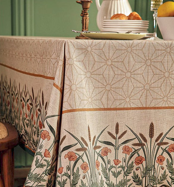 Modern Rectangle Tablecloth Ideas for Kitchen Table, Farmhouse Table Cloth for Oval Table, Rustic Flower Pattern Linen Tablecloth for Round Table-Paintingforhome