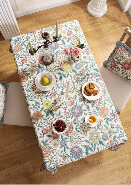 Rectangle Tablecloth Ideas for Dining Table, Flower Farmhouse Table Cover, Extra Large Modern Tablecloth, Square Linen Tablecloth for Coffee Table-Paintingforhome