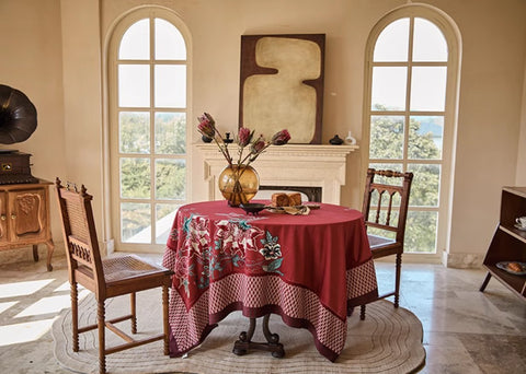 Farmhouse Table Cloth, Dining Room Flower Table Cloths, Extra Large Rectangular Table Covers for Kitchen, Wedding Tablecloth, Red Square Tablecloth for Round Table-Paintingforhome